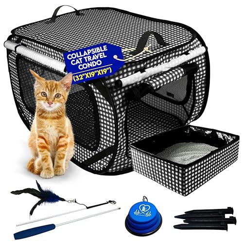 Pet Fit For Life Extra Large Cat Carrier for Travel - Foldable & Portable Collapsible Kennel with Litter Box, Feather Toy...