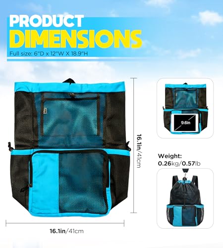 RUENVUE Mesh Swim Bag Drawstring Backpack 20L, Swim bags for Swimmers Equipment & Summer Essentials Mens and Women, Beach ...