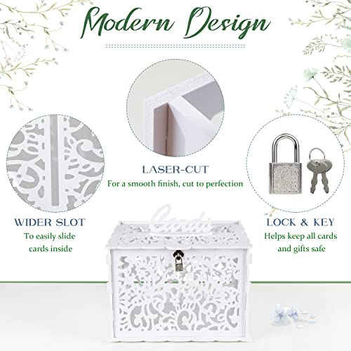 OurWarm White Wedding Card Box with Lock, PVC Gift Card Box for Wedding Decorations for Reception, Money Gift Boxes for Pa...