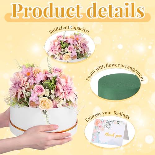 Nuenen 2 Pcs Round Gift Boxes with Lids Floral Foam LED Light Thank You Floral Greeting Cards Flower Arrangements Supplies...