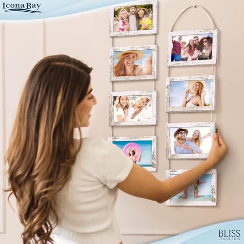 Icona Bay - 4x6 Wall Hanging Picture Frames Collage with 8 Openings - Distressed White, 2 Pack - Casual Style Engineered W...