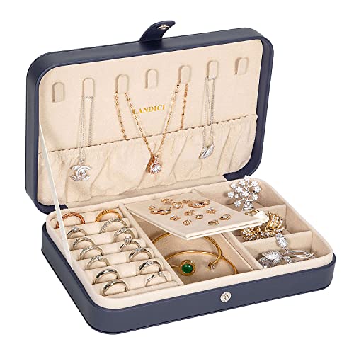 LANDICI Small Jewelry Box for Women Girls, PU Leather Travel Jewelry Case, Portable Jewelry Organizer Storage Holder Displ...
