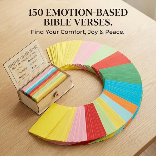 Rhostry Bible Verse Box for Daily Encouragement - 150 Color-Coded Scripture Cards in Wooden Keepsake Box - Prayer Jar & Ch...