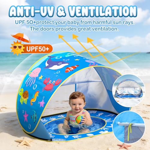 AZDYJL Baby Beach Tent with Pool, Pop Up Beach Tent UV Protection Sun Shelter for Infant Toddlers, Portable Shade Pool Ten...