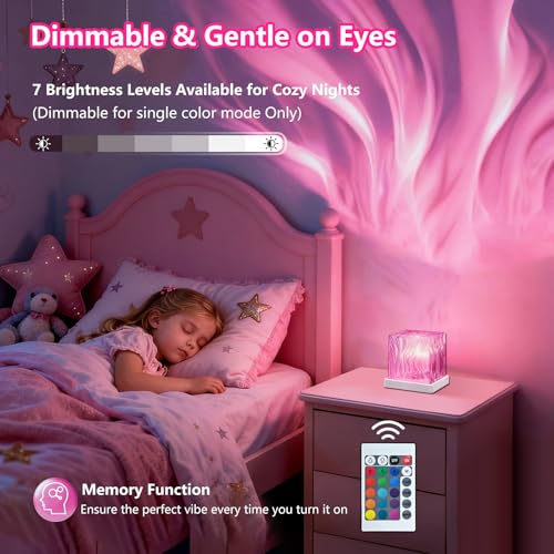 HUMIIEYE Northern Lights Projector, 1800mAh Battery Operated Aurora Night Light Cube, 16 Color, Remote Mood Lighting Galax...