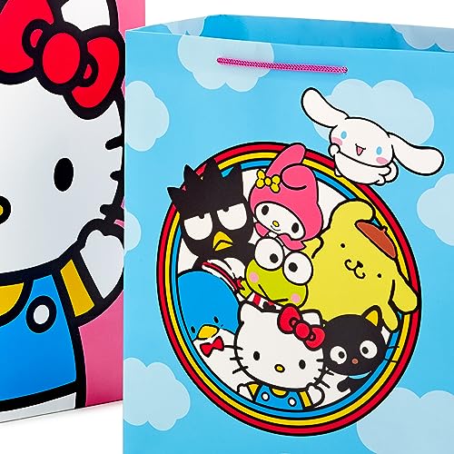 Hallmark Hello Kitty Gift Bag Bundle (2 Bags: 1 Large 13", 1 XL 15") for Birthdays, Back to School, Halloween