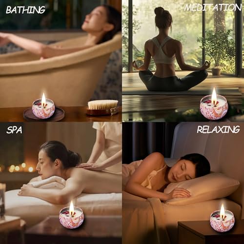 Aromatherapy Candle Gift Set 4 Pack Soy Wax Candles, Lavender, Lemon, Vanilla & White Peach Long-Lasting Clean Burn for Re...