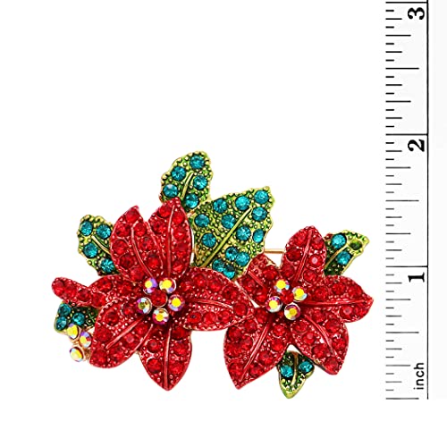Rosemarie & Jubalee Women's Dazzling Red And Green Pave Crystal Rhinestone Poinsettia Christmas Holiday Flower Accessories