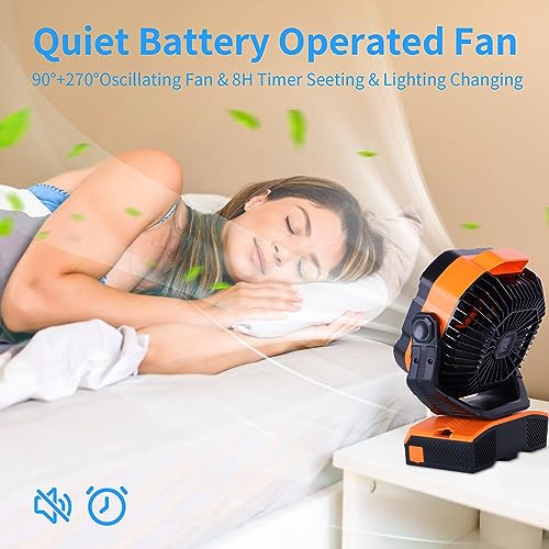 WESTTREE 20000mAh Camping Fan Oscillating Portable Fan Battery Powered Fans Rechargeable Camping essentials with Light Hoo...