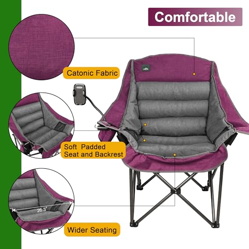 Northroad Oversized XL Padded Camping Chair w/Cell Phone Holder, Large Camp Lounge Chair, Foldable Lawn Chair w/Cup Holde...