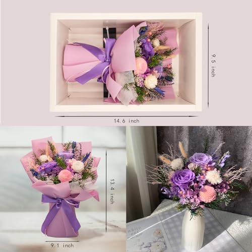 HUACHIPLUS Forever Flower Gifts for Her: Romantic Mothers Day Flowers for Mom Wife Girlfriend Grandma-Preserved Rose Bouqu...