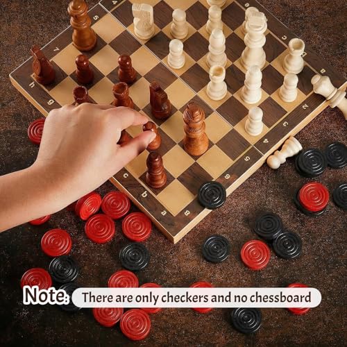 Sumind 80 Pieces Wooden Checkers Pieces 2 in 1 Handcrafted Chess with Drawstring Storage Pouch Wooden Chess Game Set Board...