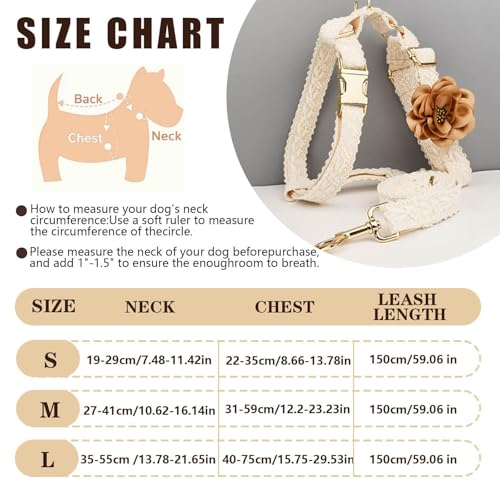 HQREA White Dog Harness and Leash Set Adjustable Lace Harness for Girl Dogs Luxury Dog Harness No Pull with Handle & Bow F...