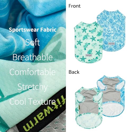 Fitwarm 2 Pack Marine UPF 50+ UV Sun Protection Dog Shirt, Lightweight Cooling Vest, Quick Dry Summer Clothes for Small Do...
