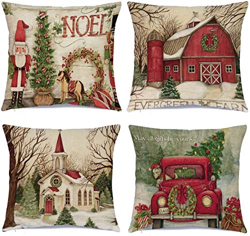 Hlonon Christmas Decorations Christmas Pillow Covers 18 x 18 Inches Set of 4 - Xmas Series Cushion Pillow Cover Custom Zip...