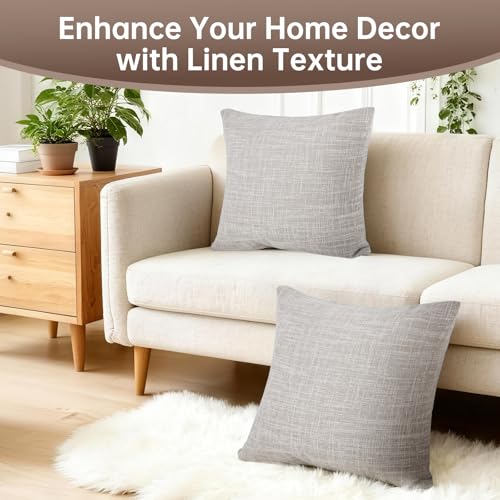 2 Pack Decorative Linen Pillow Covers 15x15 Inch, Farmhouse Neutral Throw Pillow Covers, Modern Square Pillowcase with Zip...