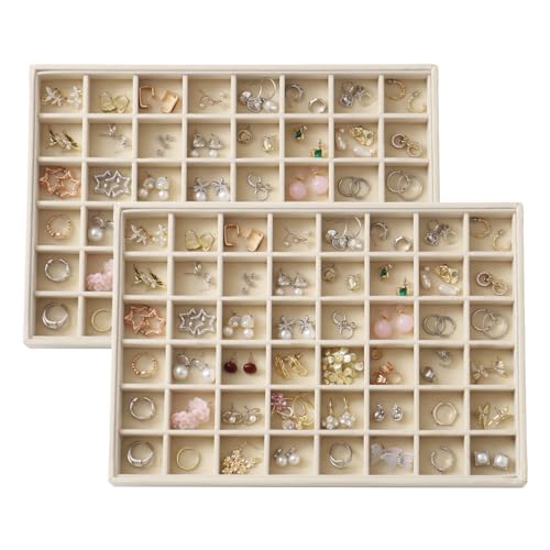 KATISYIO Large Velvet Jewelry Tray 2 Pack Stackable Jewelry Display Drawer Inserts Trays Organizer for Earring Bracelet Ne...