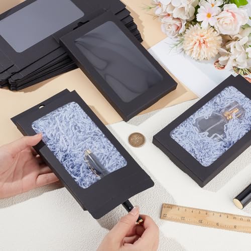 BENECREAT 20 Pack Kraft Paper Boxes with Clear Window 7.5x4x1inch Black Gift Packaging Boxes for Bakery Cookies Cake Candy...