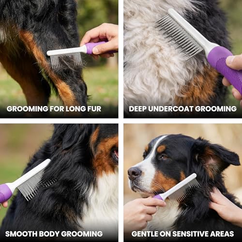 Poodle Pet Detangling Pet Comb with Long & Short Stainless Steel Teeth for Removing Matted Fur, Knots & Tangles – Detangle...