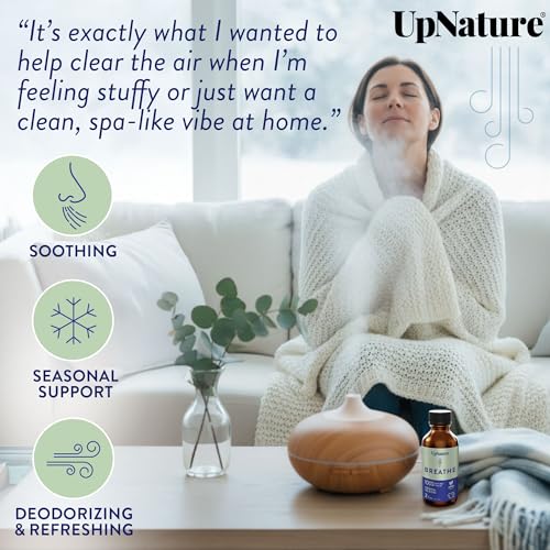 UpNature Breathe Essential Oils Blend (Large 2oz) Breath Relief Eucalyptus and Menthol Blend - Essential Oils for Diffuser...