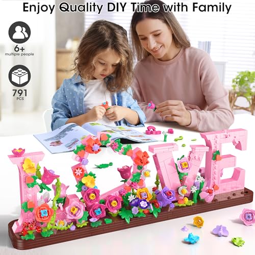 Booyuer Flower Building Set for Love, 791PCS DIY Romantic Floral Brick Kit, Graduation Gift, School Desk Decor, Room Decor...