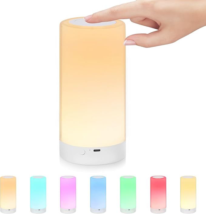 UNIFUN Table Lamp, Touch Sensor Bedside Lamps, Dimmable Warm White Light & Color Changing RGB for Kids Room,Living Room,Ca...