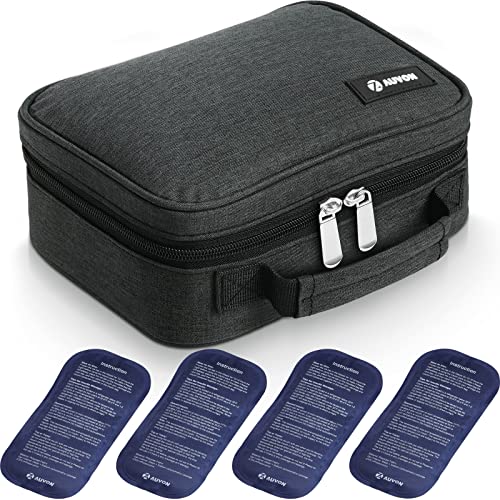 AUVON Insulin Cooler Travel Case with 4 × 160g Ice Packs for Longer Cooling Effect, TSA-Approved Medication Cooler Bag for...