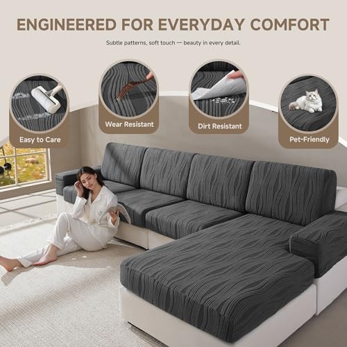 QIANMEW Couch Cushion Covers, Super Stretch Washable Sofa Slipcovers for L Shaped & Modular Seats, Pet-Friendly Furniture ...