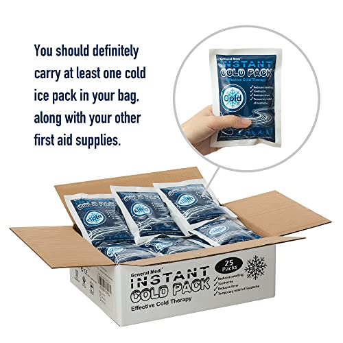 General Medi Instant Ice Cold Pack (4”x 5.5”) – 25 Packs Disposable Cold Therapy Ice Packs for Pain Relief, Swelling, Infl...
