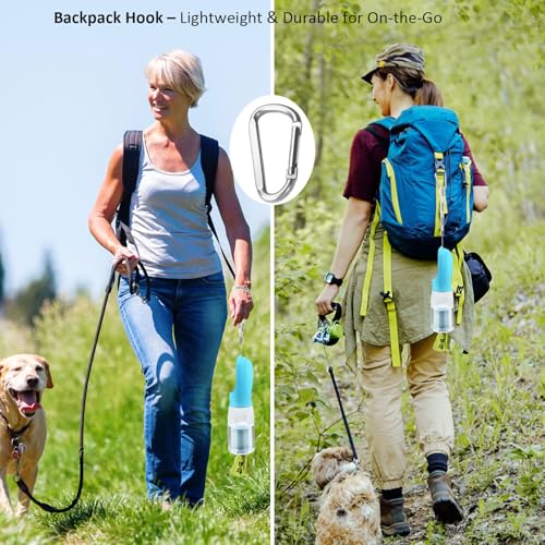 20oz Dog Water Bottle with Food Container & Poop Bag Dispenser | Leak-Proof Portable Pet Water Dispenser with Carabiner Cl...