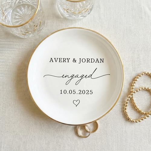 Becomate Personalized Floral Ring Dish, Custom Quote Jewelry Tray, Toile De Jouy, Botanical Wedding Gift, Anniversary or F...