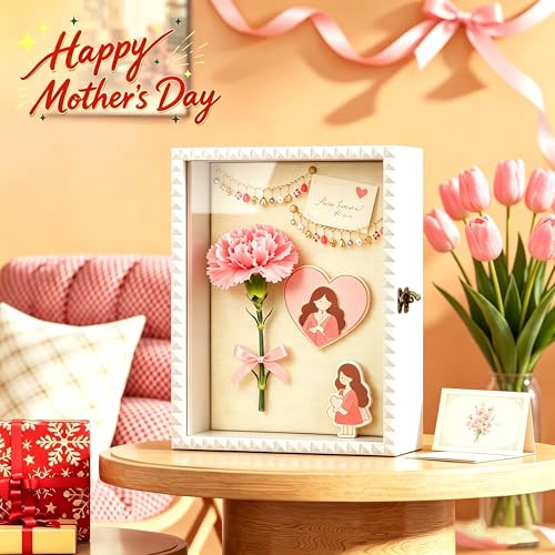 SZQINJI Shadow Box Frame 11x14 Deep Large Shadow Box Display Cases Wood Memory Box with Diamond Shape Door Vintage Lock fo...
