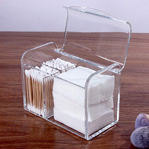Sooyee Qtip Holder Dispenser for Cotton Ball Swab, Cotton Round Pads, Floss,3 Compartment Plastic Apothecary Jars,Bathroom...