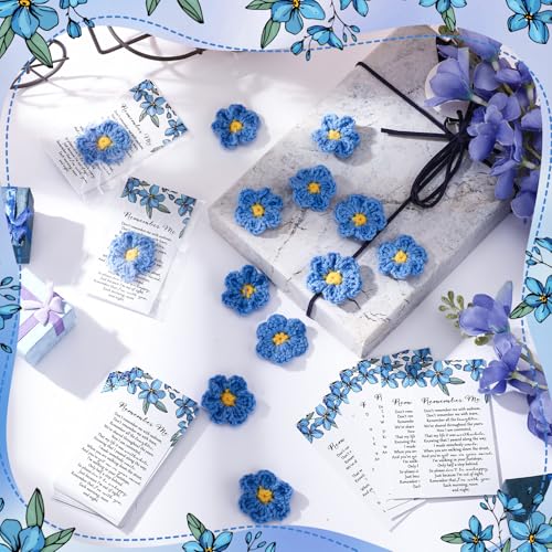 Giegxin 30 Sets Forget Me Not Gifts Bulk Crochet Flowers with Cards Remember Me Funeral Memorial Favor Loss of Loved One C...