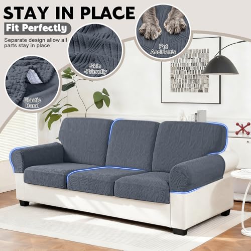 VANSOFY Couch Cushion Covers for Sectional Sofa, Stretch Jacquard Couch Seat Cushion Covers, Individual Washable Furniture...