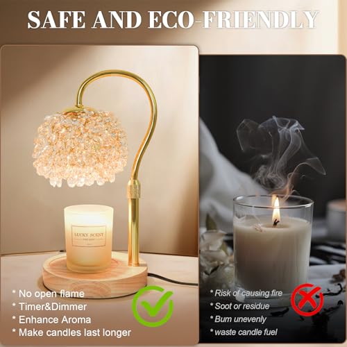 Hisummer Candle Warmer Lamp with Timer, Dimmable Candle Lamp Warmer with 312 K9 Crystals Adjustable Height Electric Candle...