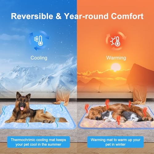 MH MYLUNE HOME Dog Cooling Mat 36x23 Inch - Cool-Chill Cool Fiber, Endothermic Color Changing Pet Pad for Dogs & Cats, Dou...