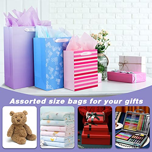 12 Pack Gift Bags Assorted Sizes and Designs, Gift Bags Bulk with Tissue Paper (5 Medium 8", 4 Large 11", 3 Extra Large 1...