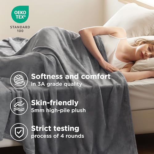 Bedsure GentleSoft Fleece Bed Blankets Queen Size Grey - Soft Warm Spring Blanket Lightweight Cozy Anti-Static Microfiber,...