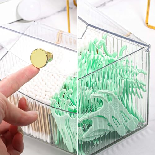 acDesign 2 Slot Qtip Holder Dispenser Rectangle Cotton Ball and Swab Holder Organizer with Lid Clear Bathroom Organizer Ja...