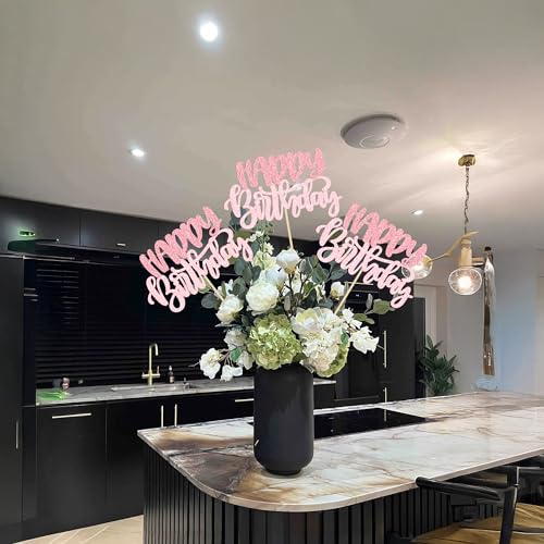 Gyufise 12Pcs Happy Birthday Centerpieces Sticks Double Sided Glitter Birthday Party Decorations Anniversary Table Flower ...