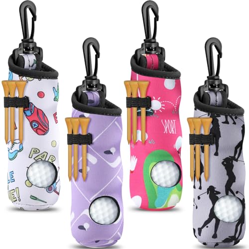 4 Pieces Golf Tee Holder Golf Ball Carry Bag Pouch Ball Holder Keychain Belt Clip Gifts Accessories