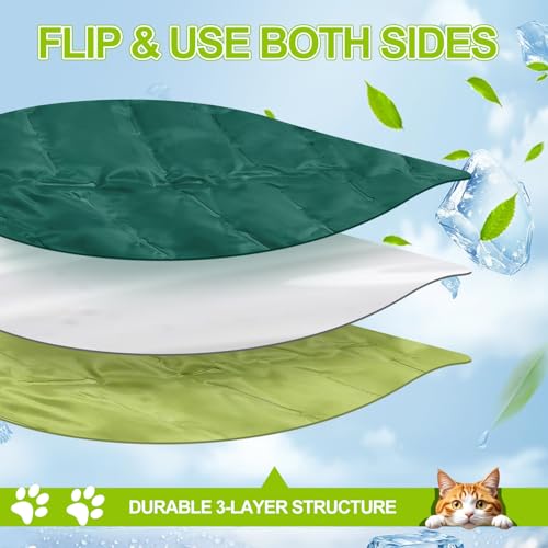 Drydiet Self Cooling Mat for Cats - Large Leaf Shaped - 27 x 18.5 Inch Summer Pet Cool Mats for Cats and Puppies, Reversib...