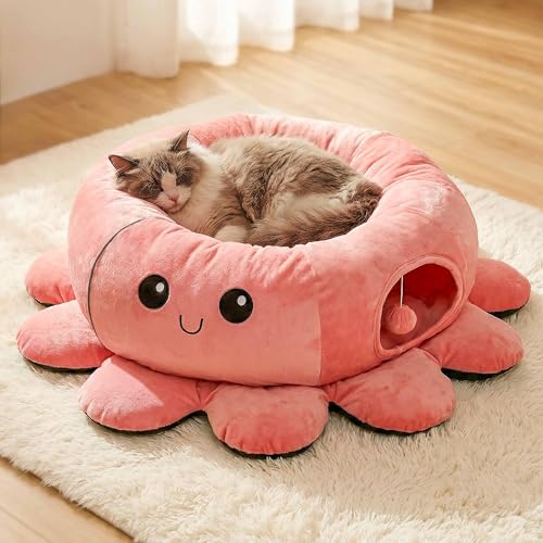 VIEFIN Cat Tunnel Bed with 20 Cat Toys, Collapsible Play Tunnel for Indoor Cats, Kitten Toys for Indoor Kittens, Octopus S...