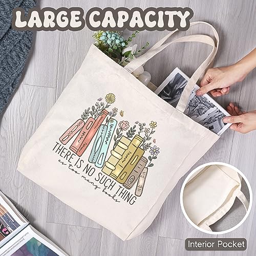 LEADO Cute Canvas Tote Bag with Pocket, Book Lovers Gifts - Mothers Day, Birthday, Book Club Gifts for Book Lovers Women -...