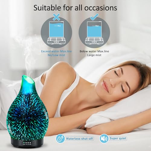 Essential Oil Diffuser 150ML -3D Firework Glass Aromatherapy Diffusers for Essential Oils with 4 Timer Setting Auto Shut-O...