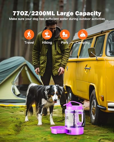 77oz Large Dog Water Bottle Portable - Dog Travel Water Dispenser with Large Bowl, Ideal for Hiking, Camping, Travelling, ...