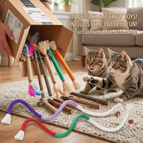 GREMBEB Cat Toys 12PCS Catnip Toy for Indoor Kitten Toys Cat Chew Stick for Dental Cleaning Teeth Cat Silvervine Matatabi ...