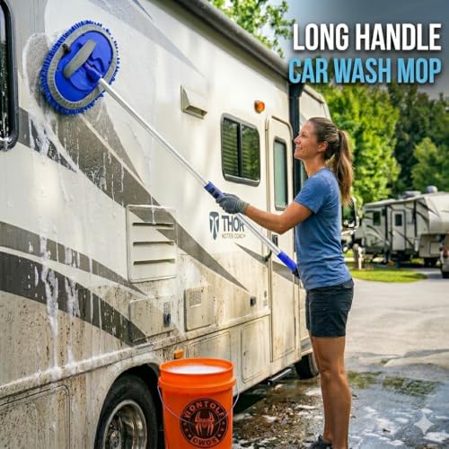 Wontolf 62'' Car Wash Brush Kit with Long Handle, Chenille Microfiber Car Wash Mop Mitt Scratch-Free Car Detailing Cleanin...