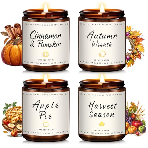 Auelife Fall Candle Set | 4 Pack Scented Candles for Home - Candle Gifts for Women Men, Soy Candles Home Scented | Autumn ...